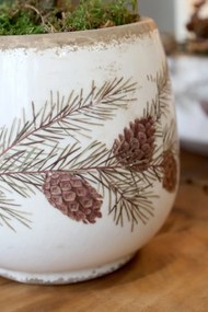 Ghiveci decorativ crem din ceramică, cu motive de ghirlande de brad, D15 cm „Garland”