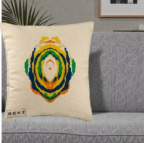 Perna Decorativa Oval Abstract Multicolor, 40x40 cm, Bej, Husa Detasabila, Perna Inclusa, BEKZ®