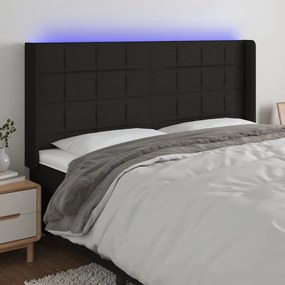 3124072 vidaXL Tăblie de pat cu LED, negru, 203x16x118/128 cm, textil