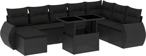 vidaXL Set mobilier de grădină cu perne, 9 piese, negru, poliratan