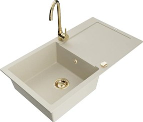 Mexen Leo chiuvetă de granit cu 1 compartiment cu scurgător și baterie de bucătărie Telma, bej - 6501-69-670200-50