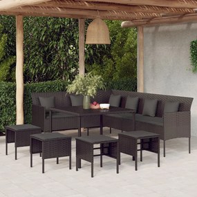 3186650 vidaXL Set mobilier de grădină cu perne, 6 piese, negru, poliratan
