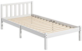HOMCOM Cadru de pat din lemn masiv 90x190 cm pat single cu tăblie și somieră cu lamele solid pentru copii adulți | Aosom Romania