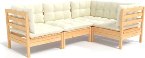 vidaXL Set mobilier grădină cu perne crem, 4 piese, lemn de pin
