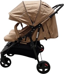 Carucior nou nascuti 2 in 1 pentru gemeni BABY CARE™ PRO P798, Cadru aluminiu, Spatar reglabil in 5 trepte, Amortizoare, Frana picior, Pliabil, Maron