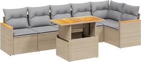 vidaXL Set canapele de grădină, 7 piese, cu perne, bej, poliratan