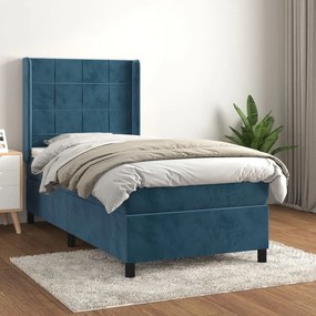 3132655 vidaXL Pat box spring cu saltea, albastru închis, 90x190 cm, catifea