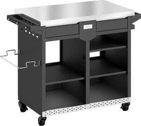 Outsunny Cărucior grătar 5-nivele Masă laterală cu suprafață de lucru din oțel inoxidabil rafturi reglabile sertar roți suport condimente suport prosoape | Aosom Romania