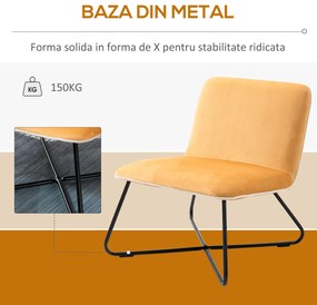 Fotoliu din Catifea HOMCOM Stil Nordic fara Cotiere, Scaun fotoliu de Camera cu Baza metalica Incrucisata, 55x69x68cm, Galben | Aosom RO