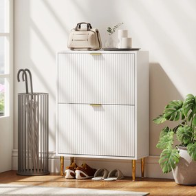 HOMCOM Dulap pentru pantofi pentru 12 perechi de pantofi cu 2 sertare rabatabile, Alb | Aosom Romania