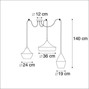 Set de 3 lămpi suspendate scandinave negre cu auriu - Depeche