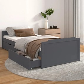 322163 vidaXL Cadru de pat cu sertare, gri închis, 90x200 cm, lemn de pin
