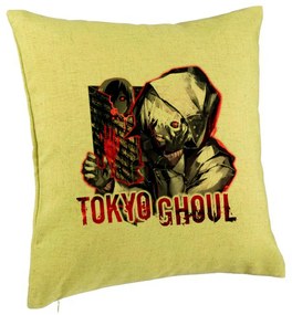 Perna Decorativa cu Tokyo Ghoul, 40x40 cm, Verde, Husa Detasabila, Burduf