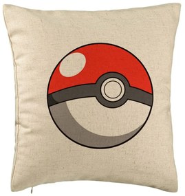 Perna Decorativa, Model copii Pokeball, 40x40 cm, Bej, Husa Detasabila, Burduf