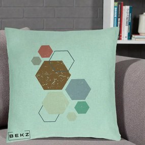 Perna Decorativa Geometric Hexagoane Multicolor, 40x40 cm, Verde Menta, Husa Detasabila, Perna Inclusa, BEKZ®