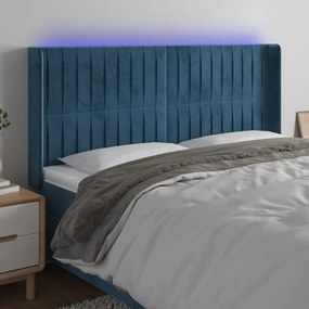 3124344 vidaXL Tăblie de pat cu LED, albastru închis, 163x16x118/128cm catifea