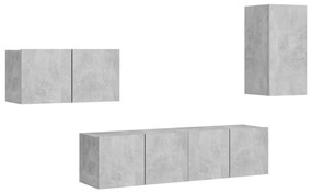 3079097 vidaXL Set de dulapuri TV, 4 piese, gri beton, lemn prelucrat