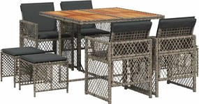 vidaXL Set mobilier grădină cu perne, 9 piese, gri, poliratan