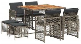 3210782 vidaXL Set mobilier grădină cu perne, 9 piese, gri, poliratan