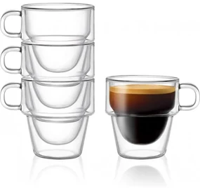 Set 4 cani espresso Altmore, sticla borosilicat, pereti dubli, 80 ml