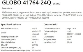 Plafoniera LED cu aspect lemn design modern Bruno maro 39x39cm 24W