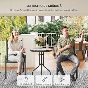 Outsunny Set Mobilier de Grădină din 3 Piese cu Scaune Suprapozabile și Masă din Sticlă, 54x71x93 cm, Gri Închis | Aosom Romania