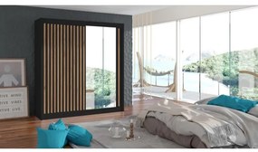 Dulap SANTINO cu oglindă, 203 x 215 cm, negru/stejar craft