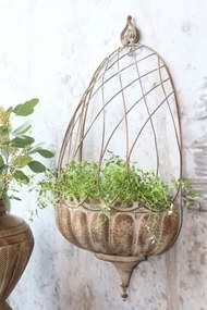 Ghiveci de perete din metal, mocca antichizat, H65/L34/W18 cm