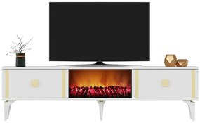 Masă TV/Dulap cu șemineu Tobuvu 2 (alb + auriu) . 1095521