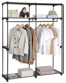 Dulap textil de depozitare MATIS 140x174 cm, cu rafturi și bară pentru haine, negru