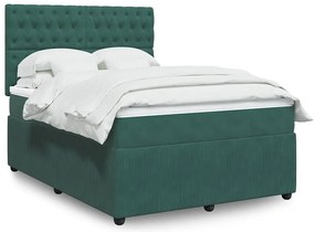 vidaXL Pat box spring cu saltea, verde închis, 140x200 cm, catifea