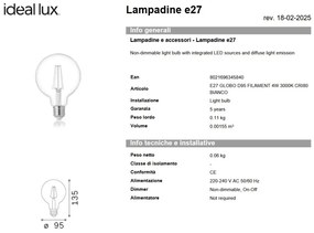 Bec LED, E27 E27 globo d95 filament 4w 3000k cri80