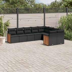 3260382 vidaXL Set mobilier de grădină cu perne, 9 piese, negru, poliratan
