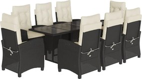 vidaXL Set mobilier de grădină cu perne, 9 piese, negru, poliratan