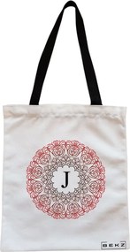 Sacosa de Panza pentru Cumparaturi, Geanta Tote, Cu litera J si Mandala, Cu fermoar, 38x34.5 cm, Alba, BEKZ®