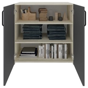 Comoda Malmo, 2 Usi, Stejar Alb/Antracit, 81 x 42 x 80 cm