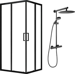 Pachet cabina de dus Fluminia Hector negru 90x90 cm si coloana de dus FDesign Anima Quadro negru