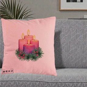 Perna Decorativa Lumanari Advent Roz-Violet, 40x40 cm, Roz, Husa Detasabila, Perna Inclusa, BEKZ®