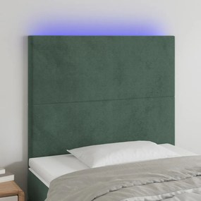 3122183 vidaXL Tăblie de pat cu LED, verde închis, 90x5x118/128 cm, catifea