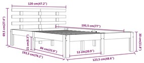 Cadru de pat mic dublu 4FT, negru, 120x190 cm, lemn masiv Negru, 120 x 190 cm