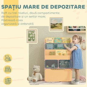 HOMCOM Bibliotecă pentru Copii cu Rafturi, Sertar și Roți, Raft pentru Jucării și Cărți, 60x29.9x90 cm, Roz | Aosom Romania