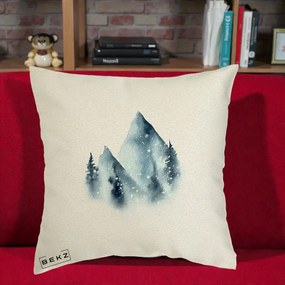 Perna Decorativa Munti Inzapeziti Acuarela Indigo, 40x40 cm, Ecru, Husa Detasabila, Perna Inclusa, BEKZ®
