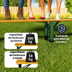 Set de masă pentru bere MAXI pliabil, 220cm, maro natural Jurhan