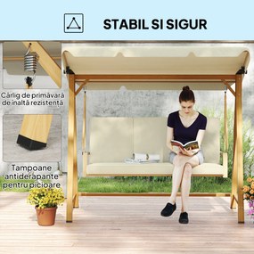 Outsunny Balansoar de Grădină 3 Locuri cu Acoperiș și Perne 195x120x170cm Bej | Aosom Romania