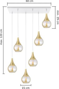 Lustră pe cablu LACRIMA HONEY 6xE27/60W/230V alb/auriu/bej fumuriu