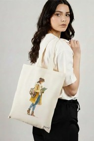 Sacosa de Panza pentru Cumparaturi, Geanta Tote, model The bookie girl 26 38 x 34.5 cm, Alba, BEKZ®