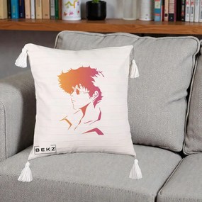 Perna Decorativa Cowboy Bebop Spike Silueta Gradient, 40x40 cm, Bej cu Franjuri, Husa Detasabila, Perna Inclusa, BEKZ®