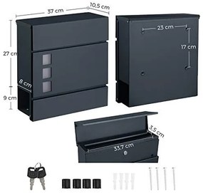 Cutie postala cu cheie, 37x10.5x36 cm, metal, antracit, Songmics