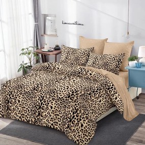 Lenjerie pat dublu  BUMBAC FINET  cu elastic  6 piese  Maro  animal print