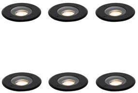 Set de 6 spoturi moderne de sol pentru exterior negru 35 mm reglabile IP65 - Delux